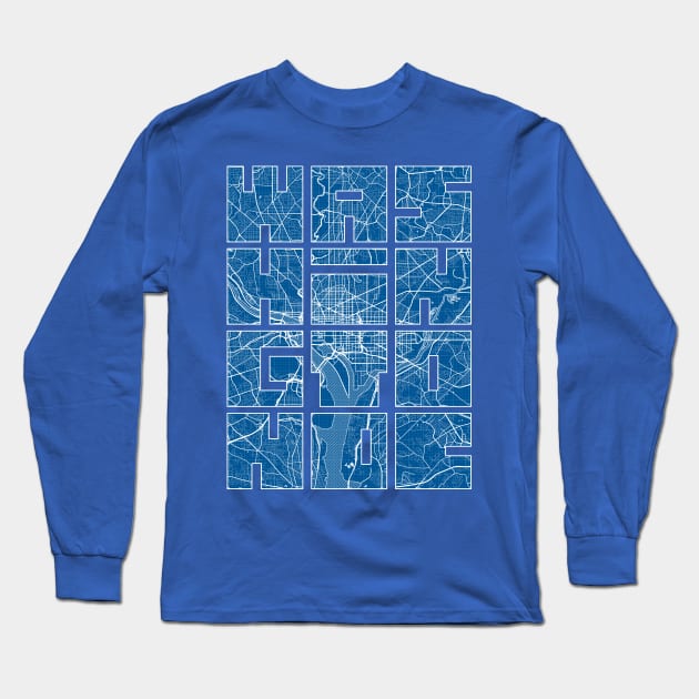 Washington DC, United States City Map Typography - Blueprint Long Sleeve T-Shirt by deMAP Studio
